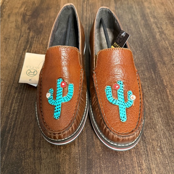 Roper Shoes - Brown Loafers with Cactus Design